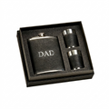 Black Leatherette Flask & Stainless Steel Shot Glass Set