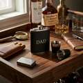 Black Leatherette Flask & Stainless Steel Shot Glass Set