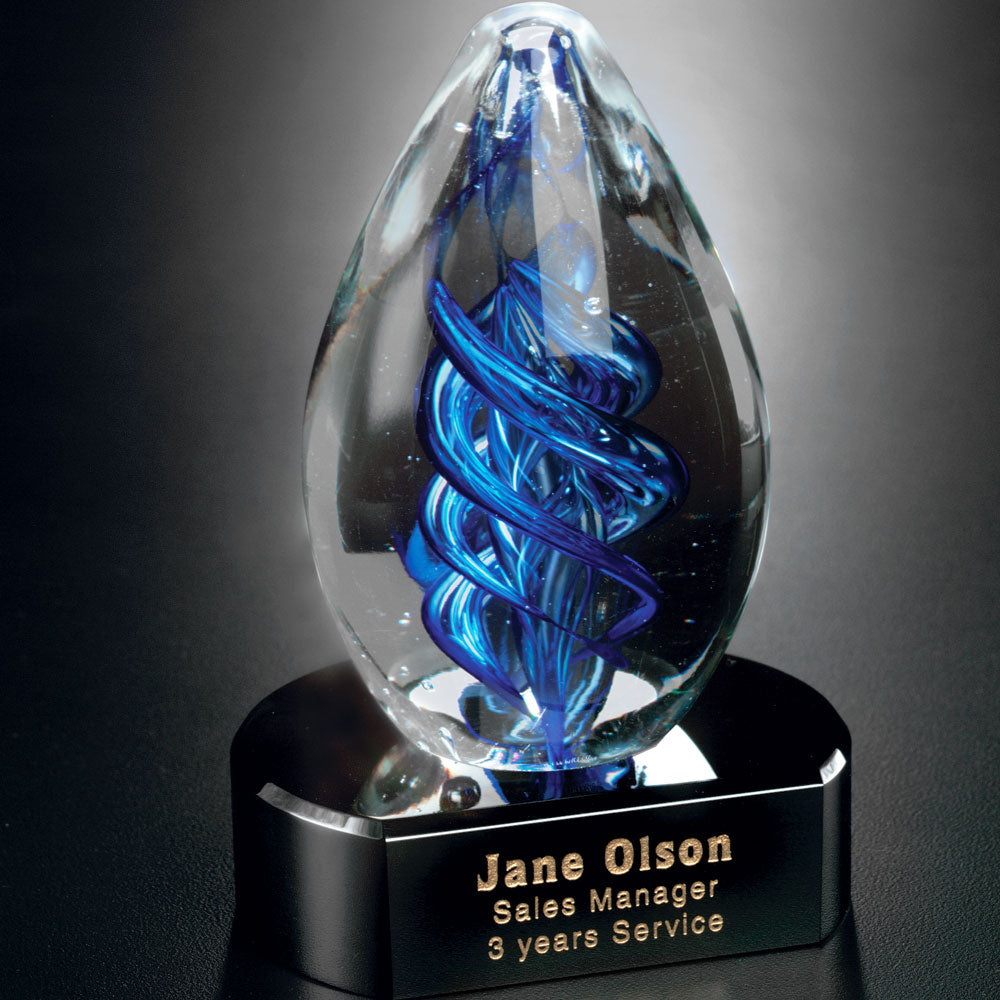 Blue Swirl on Black Base 5"; sample personalization shown