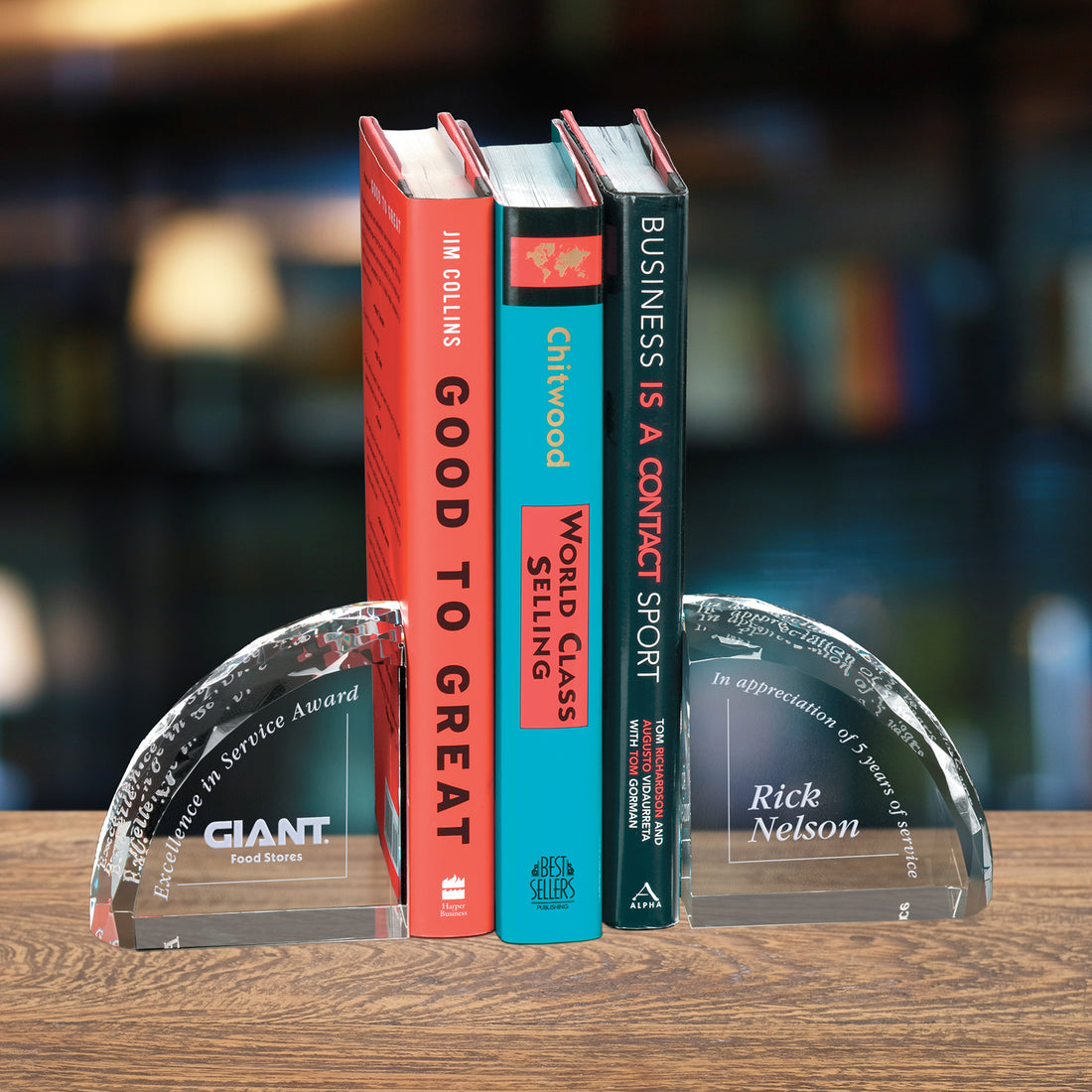 Arch Bookends 4"; sample personalization shown