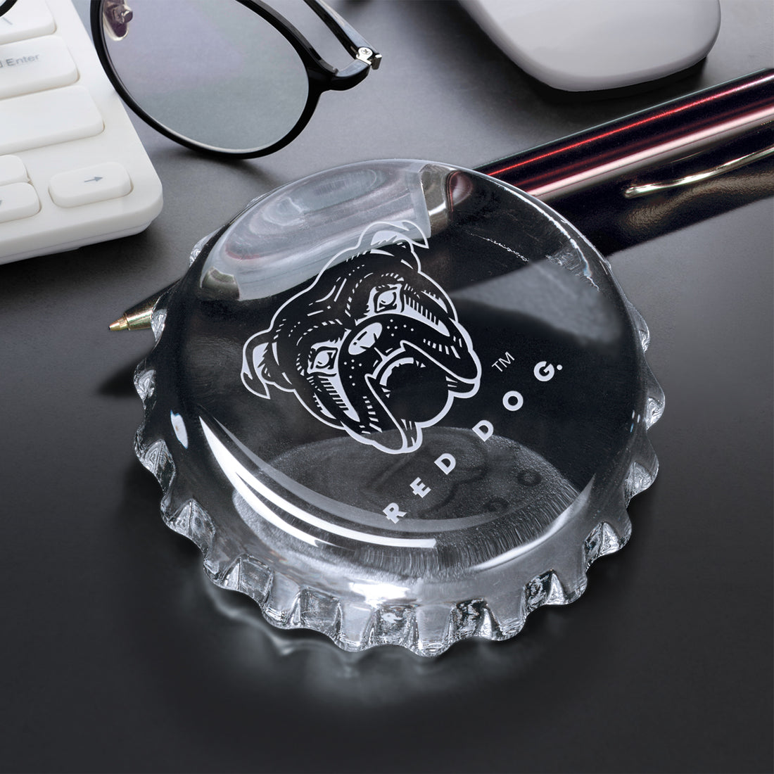Bottle Cap Paperweight 3-1/4" Dia.; sample personalization shown