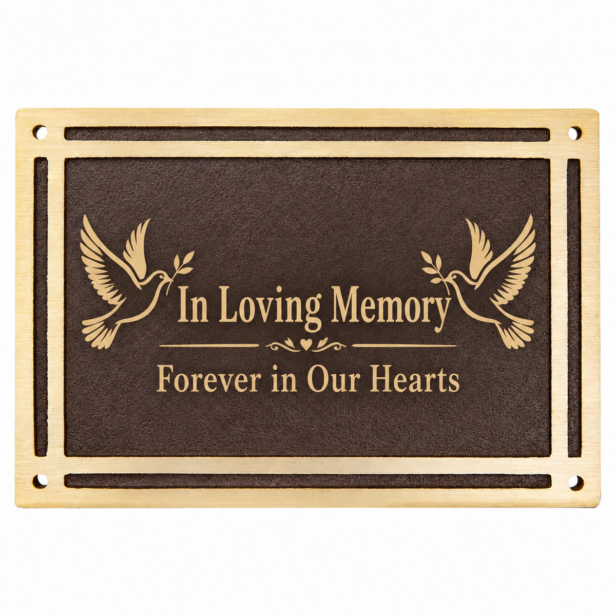 8" x 6" Bronze/Brown Rectangle Cast Aluminum Sign with 4 Mounting Screws — sample dove memorial engraving on white background