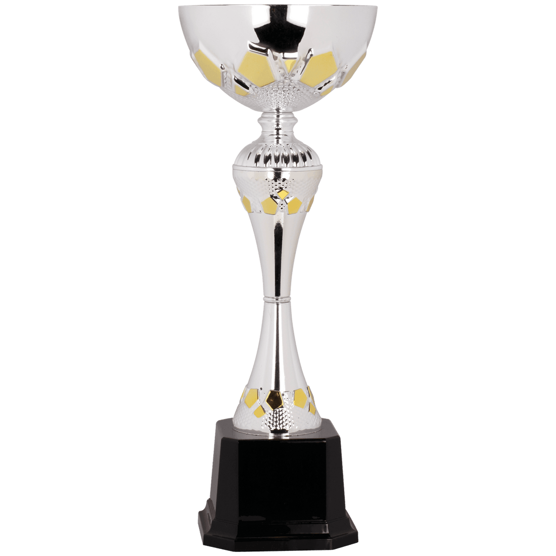 Silver/Gold 14 1/2" Completed Metal Cup Trophy on Plastic Base