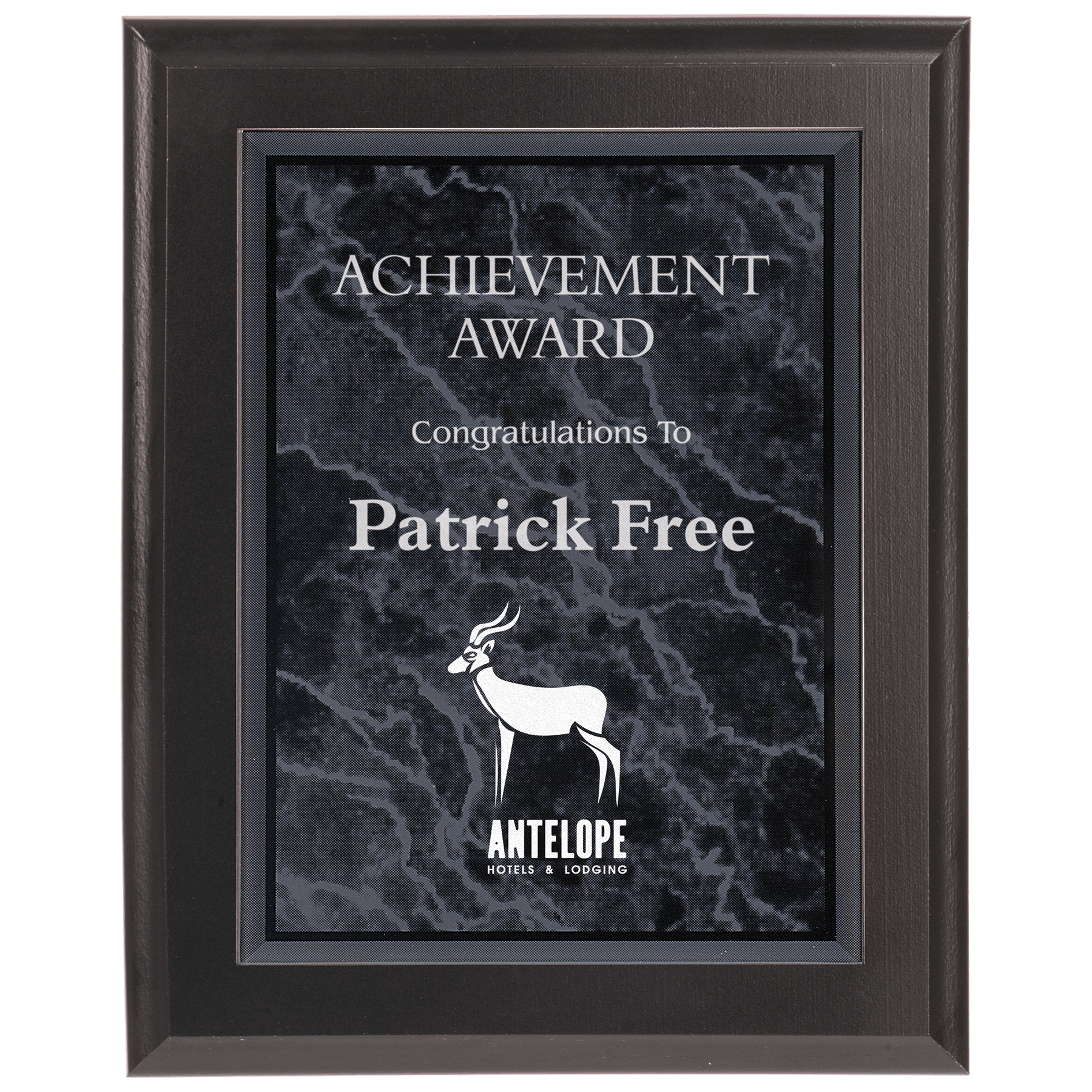 Medium Solid Matte Black Plaque with Black Marble Acrylic Plaque Plate