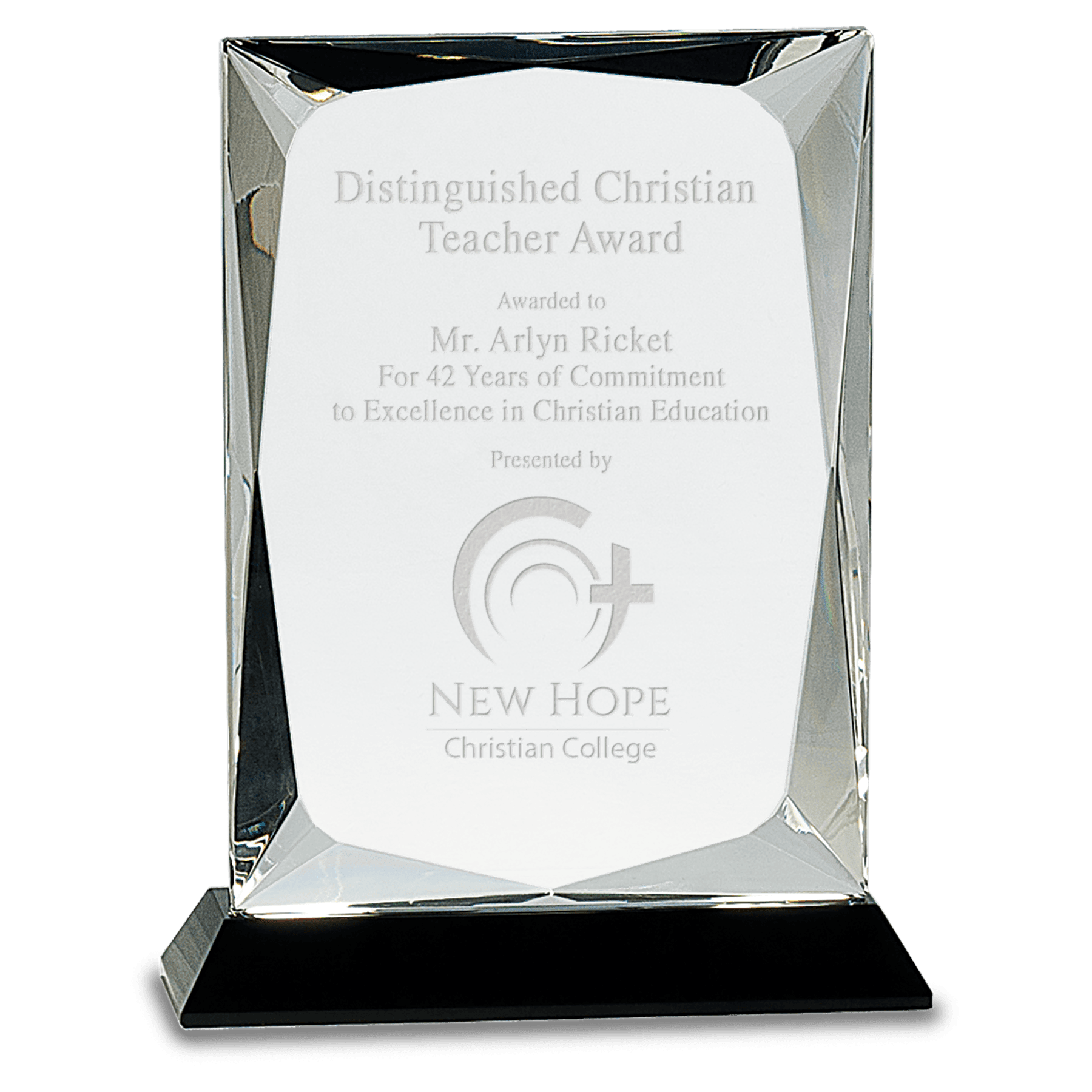 8" Clear Crystal Rectangle on Black Base