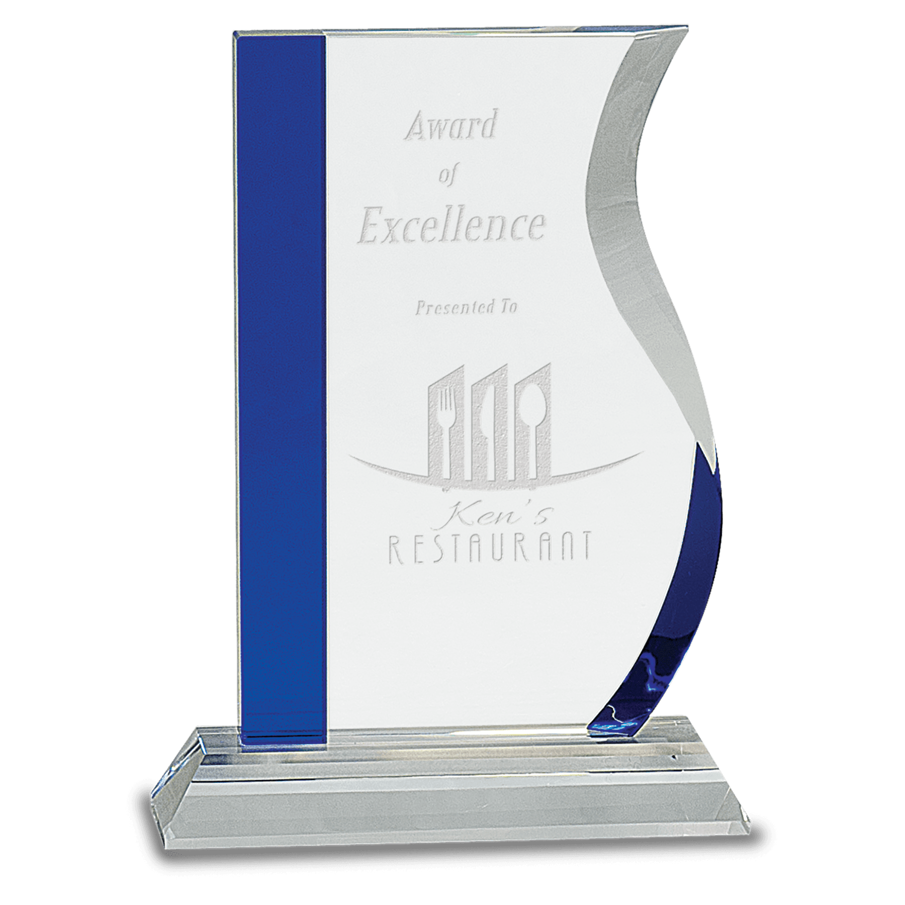 7 1/4" Blue Edge Crystal Wave on Clear Base