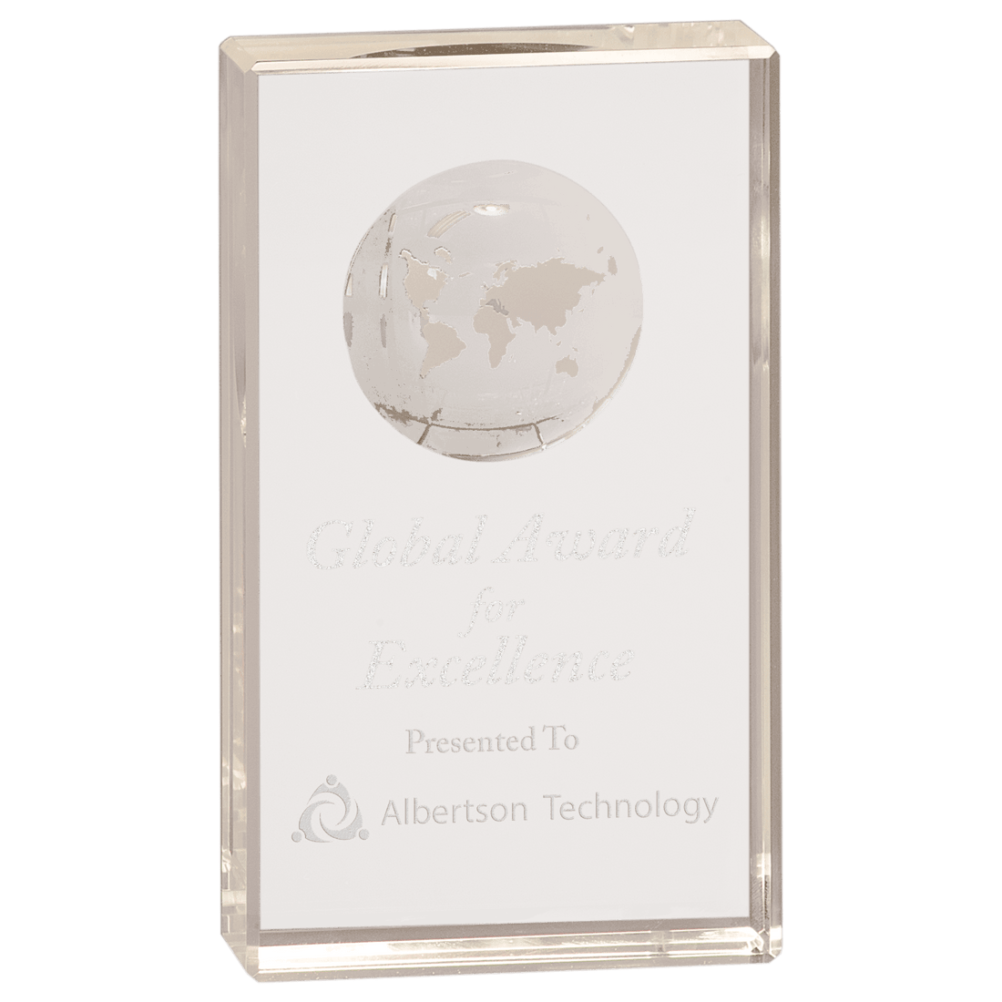 6" Clear Crystal Rectangle with Globe Etching