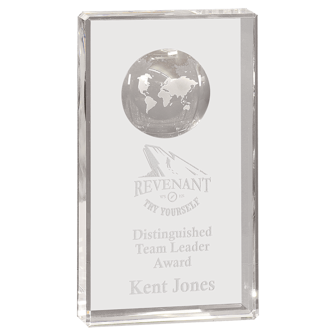 8" Clear Crystal Rectangle with Globe Etching