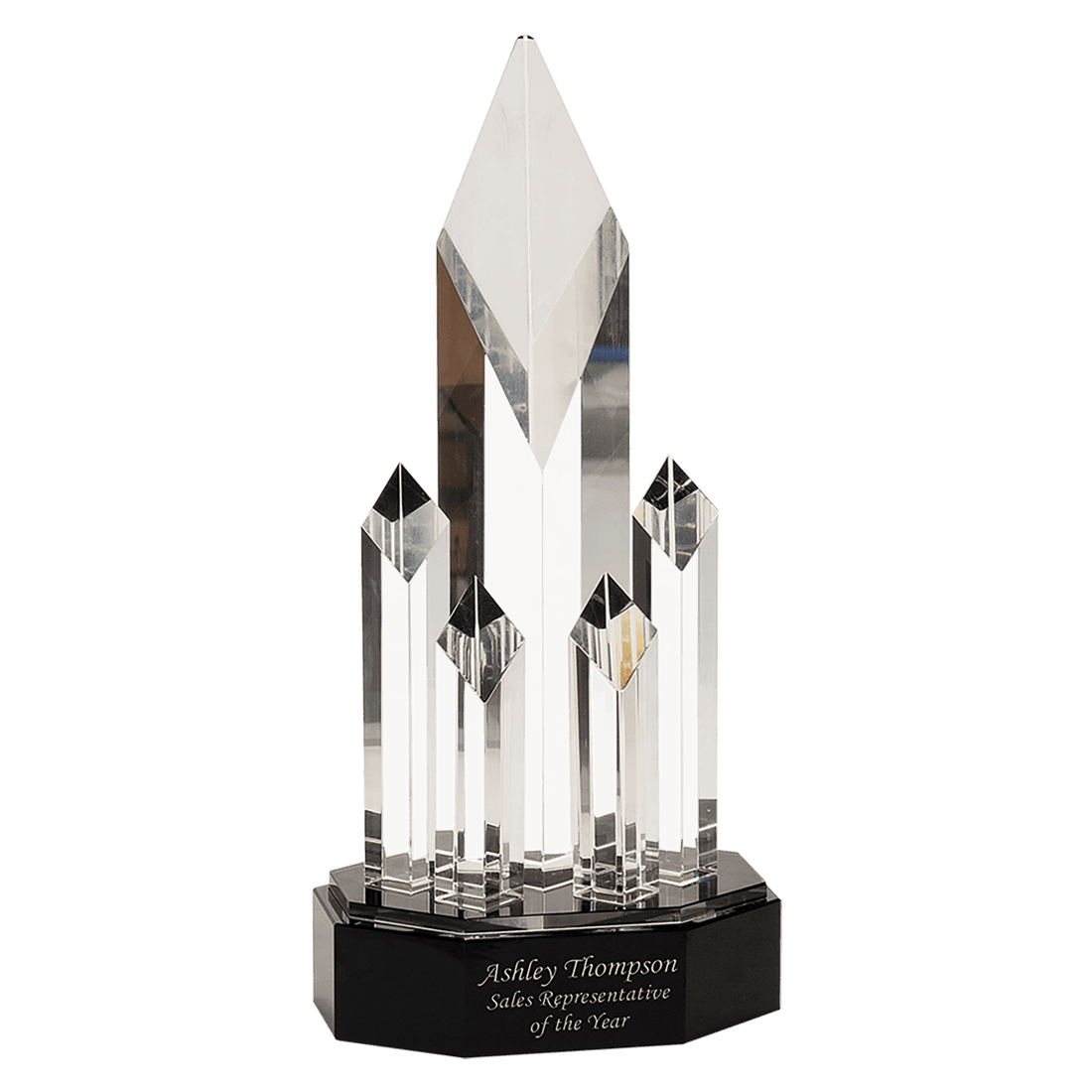 11" Clear Crystal 5 Rising Diamonds on Black Pedestal Base