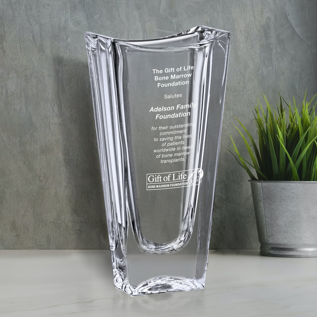 Capri Vase 10"; sample personalization shown
