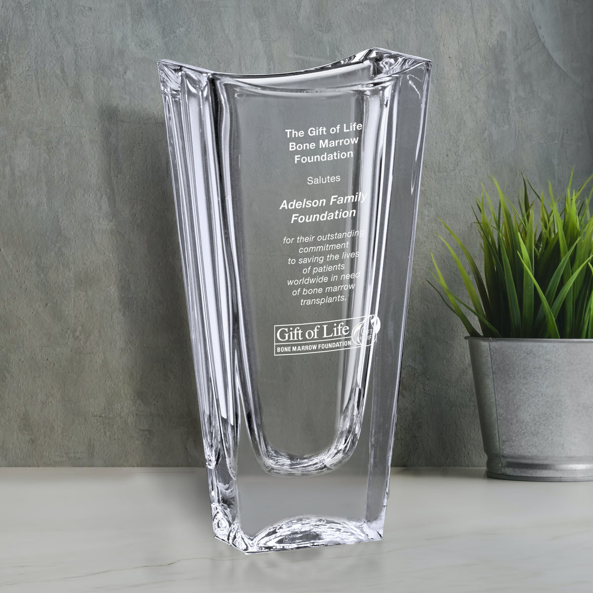 Capri Vase 10"; sample personalization shown