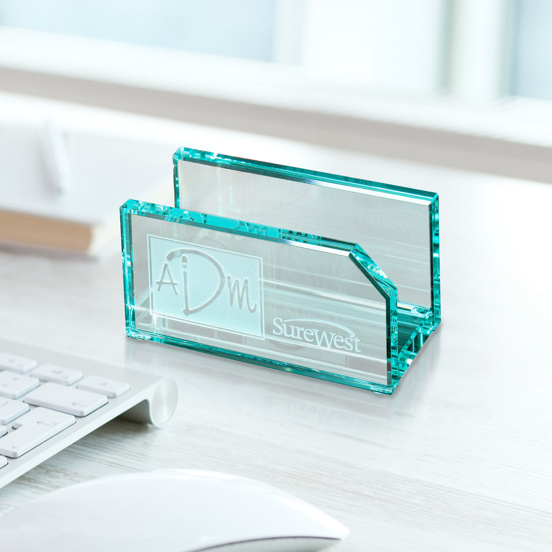 Jade Card Holder 4" W; sample personalization shown