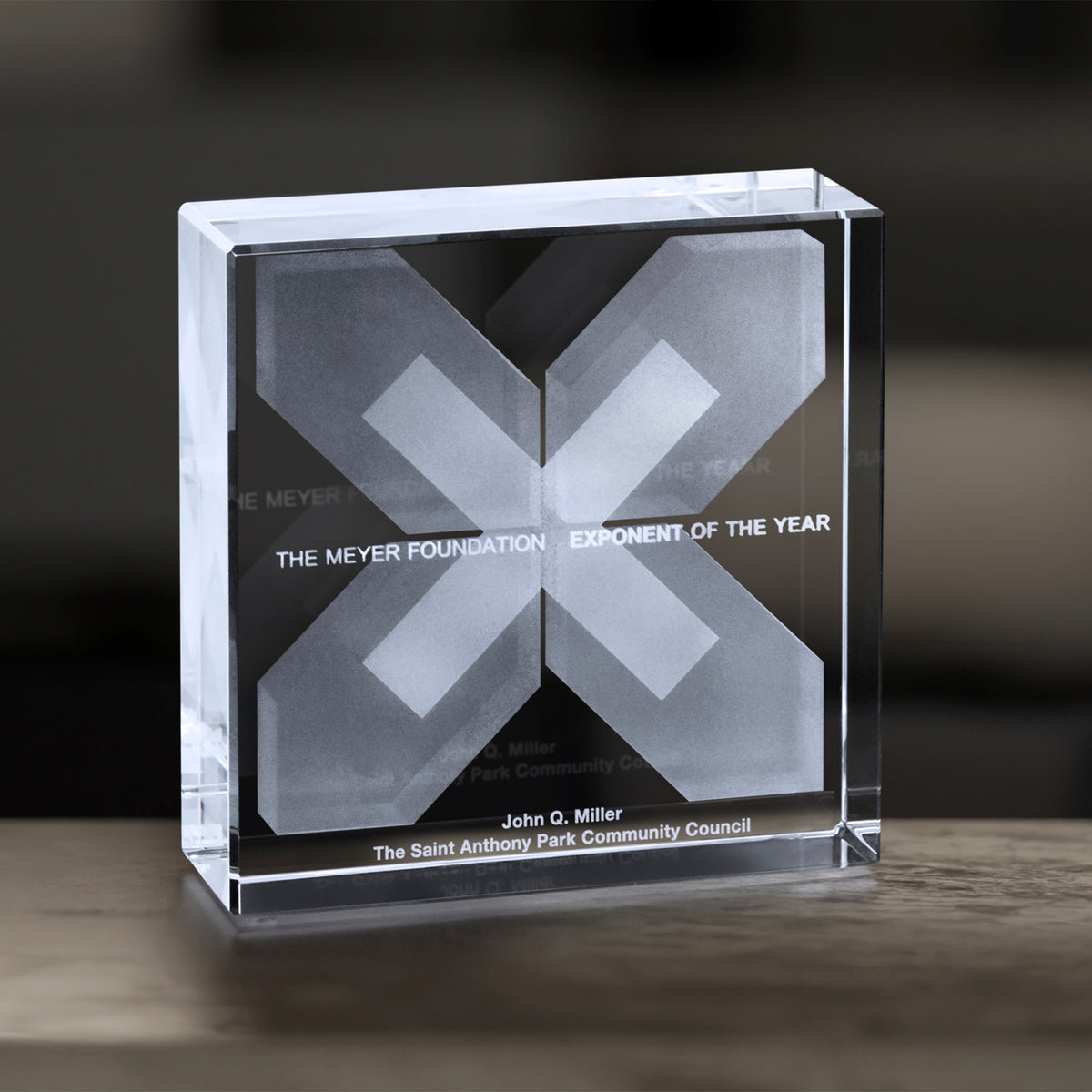 Carmel Square 6" x 6" x 2"; sample personalization shown
