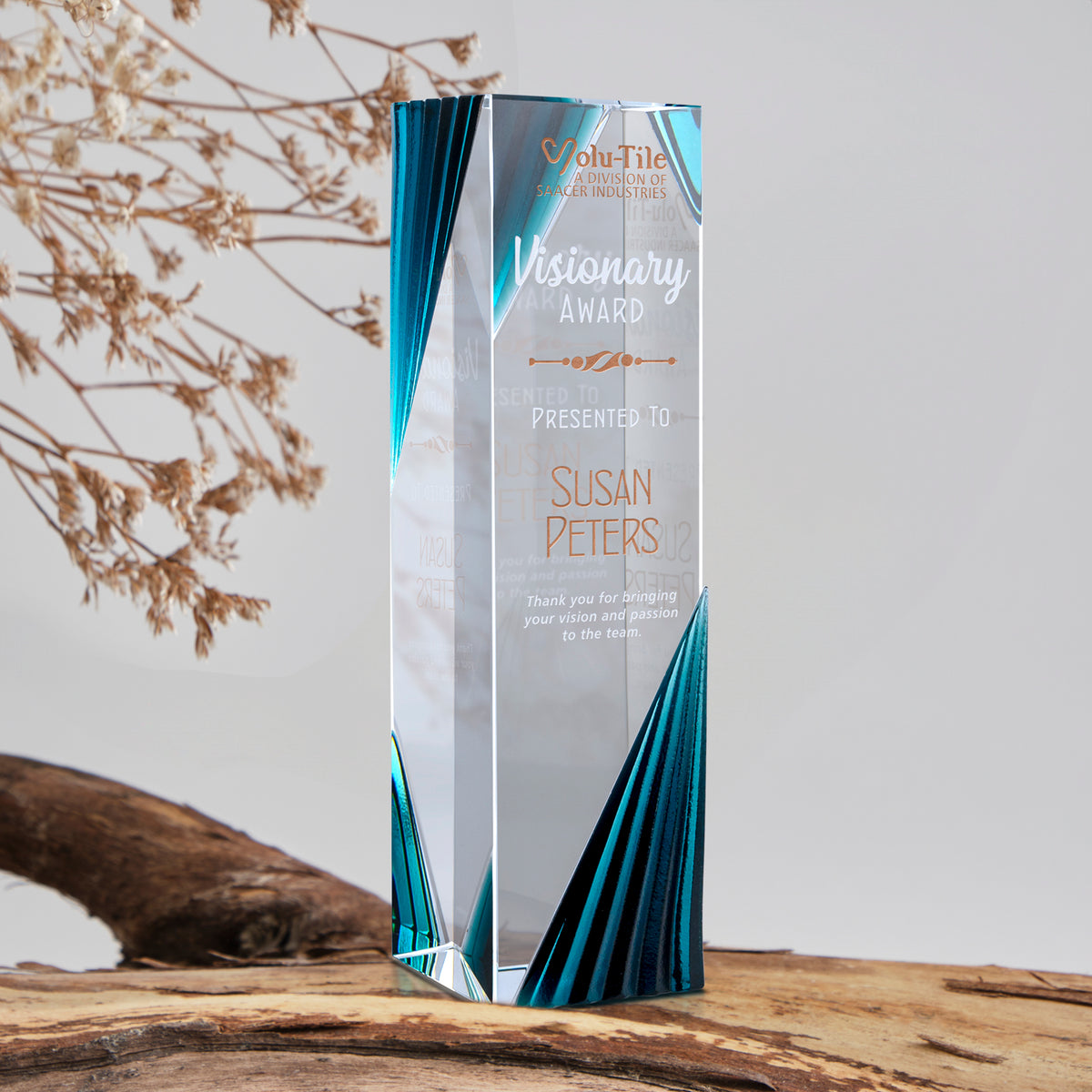 Catalyst Teal Tower 9"; sample personalization shown