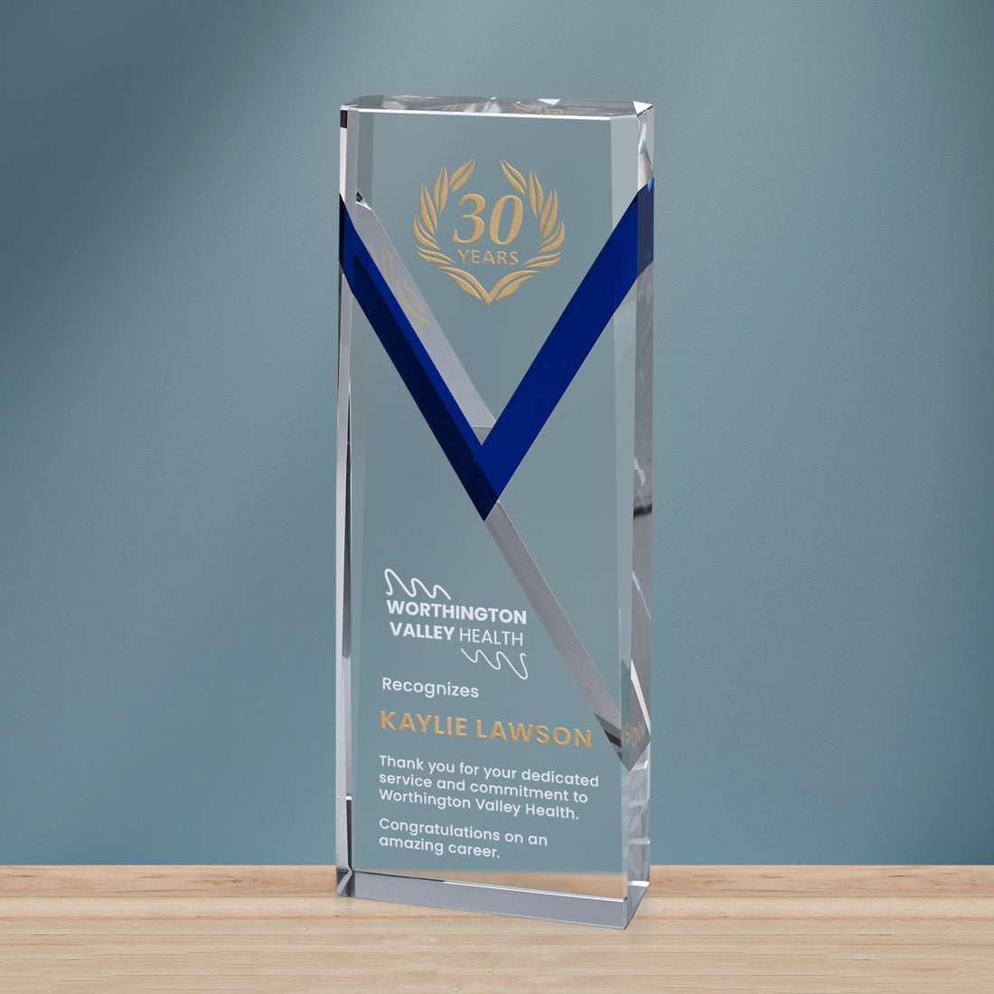 Celebrate Blue Award 8-1/4"; sample personalization shown