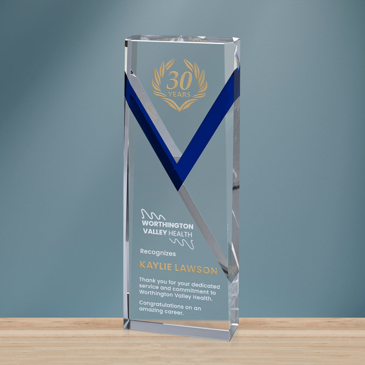 Celebrate Blue Award 8-1/4"; sample personalization shown