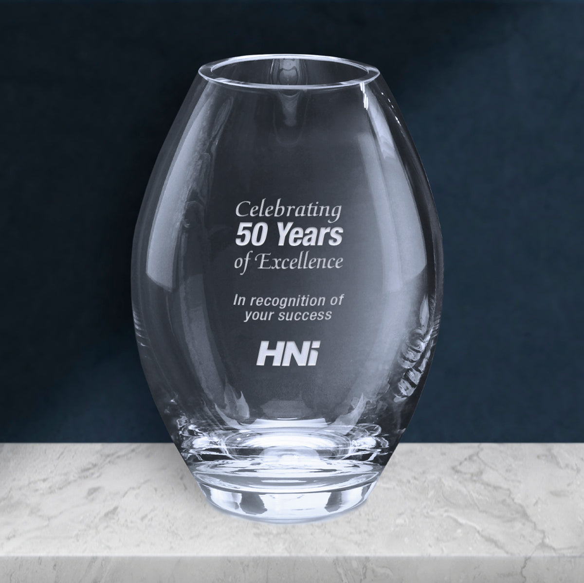 Clear Barrel Vase 10-1/2"; sample personalization shown