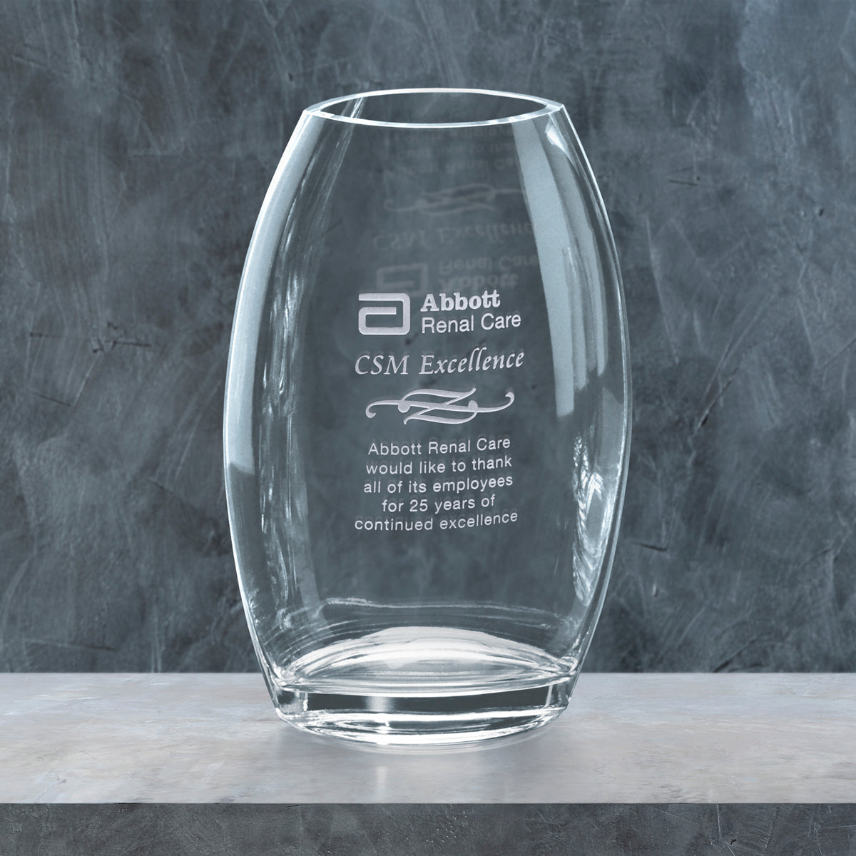Clear Oval Vase 10-1/2"; sample personalization shown