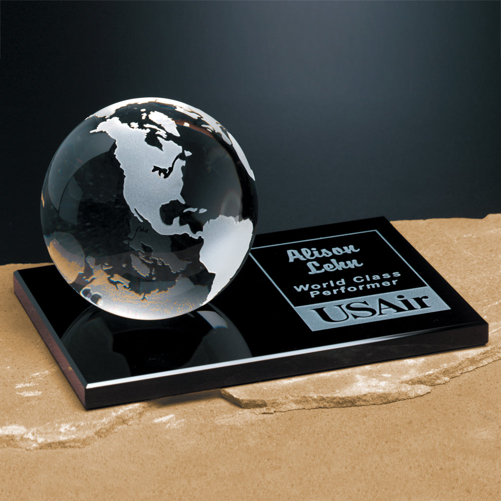 Continental Globe on Glass Base; sample personalization shown