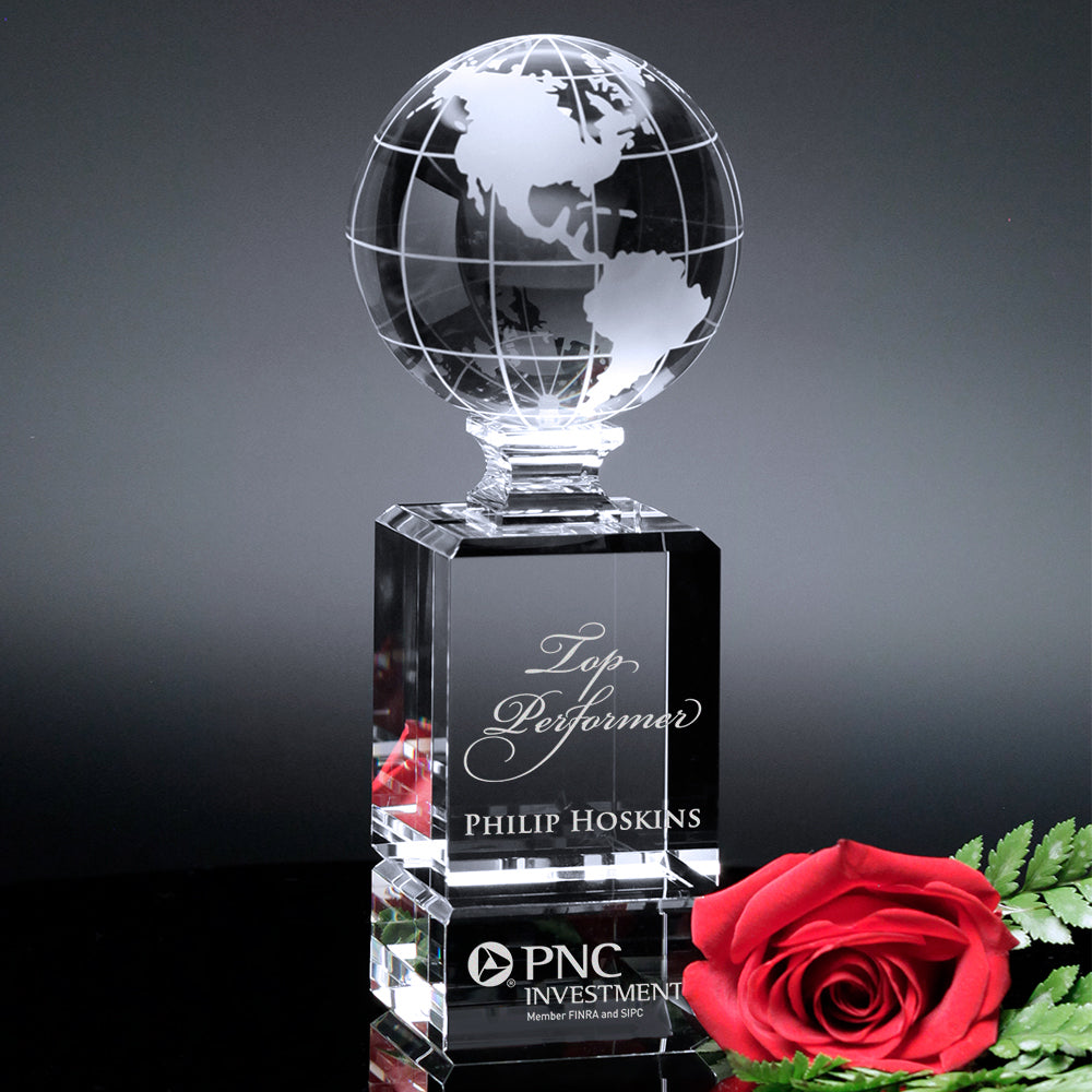 Cordova Globe Award 9"; sample personalization shown