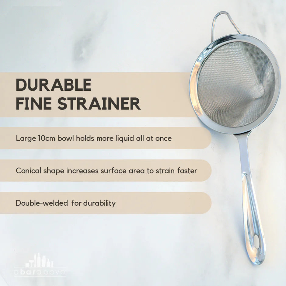 Durable fine strainer with a large 10cm bowl for more liquid