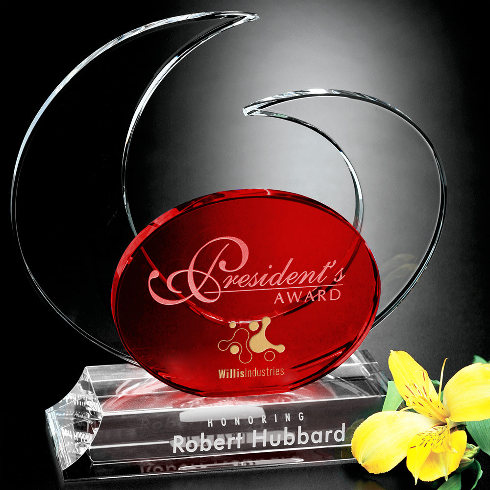 Elliptic Ruby Award 8"; sample personalization shown