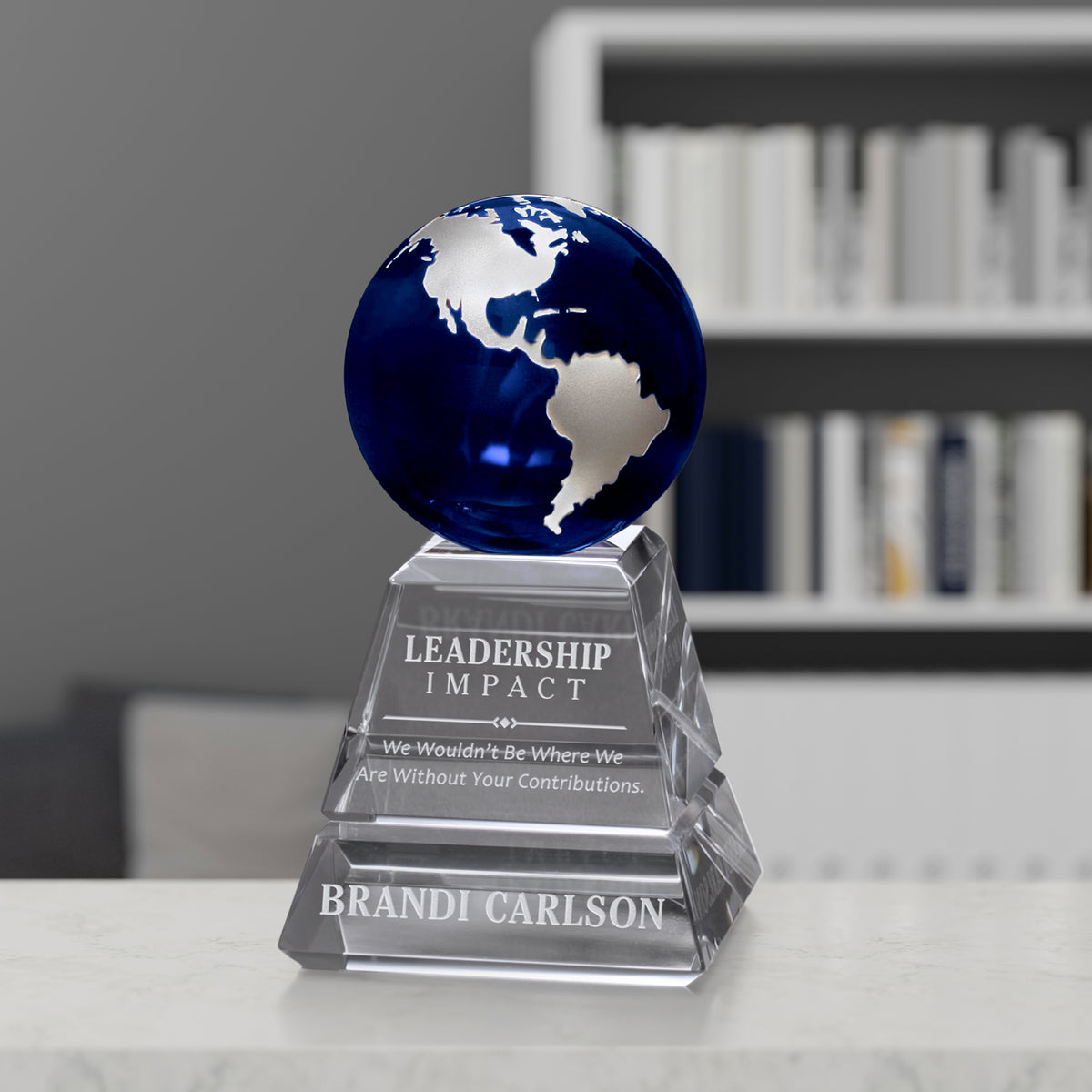 Explorer Globe Silver 6"; sample personalization shown