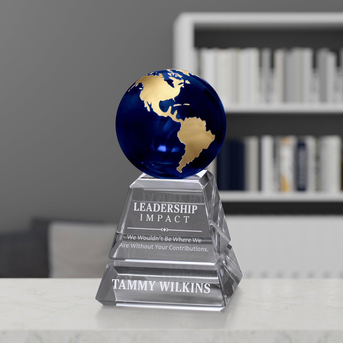 Explorer Globe Gold 6"; sample personalization shown