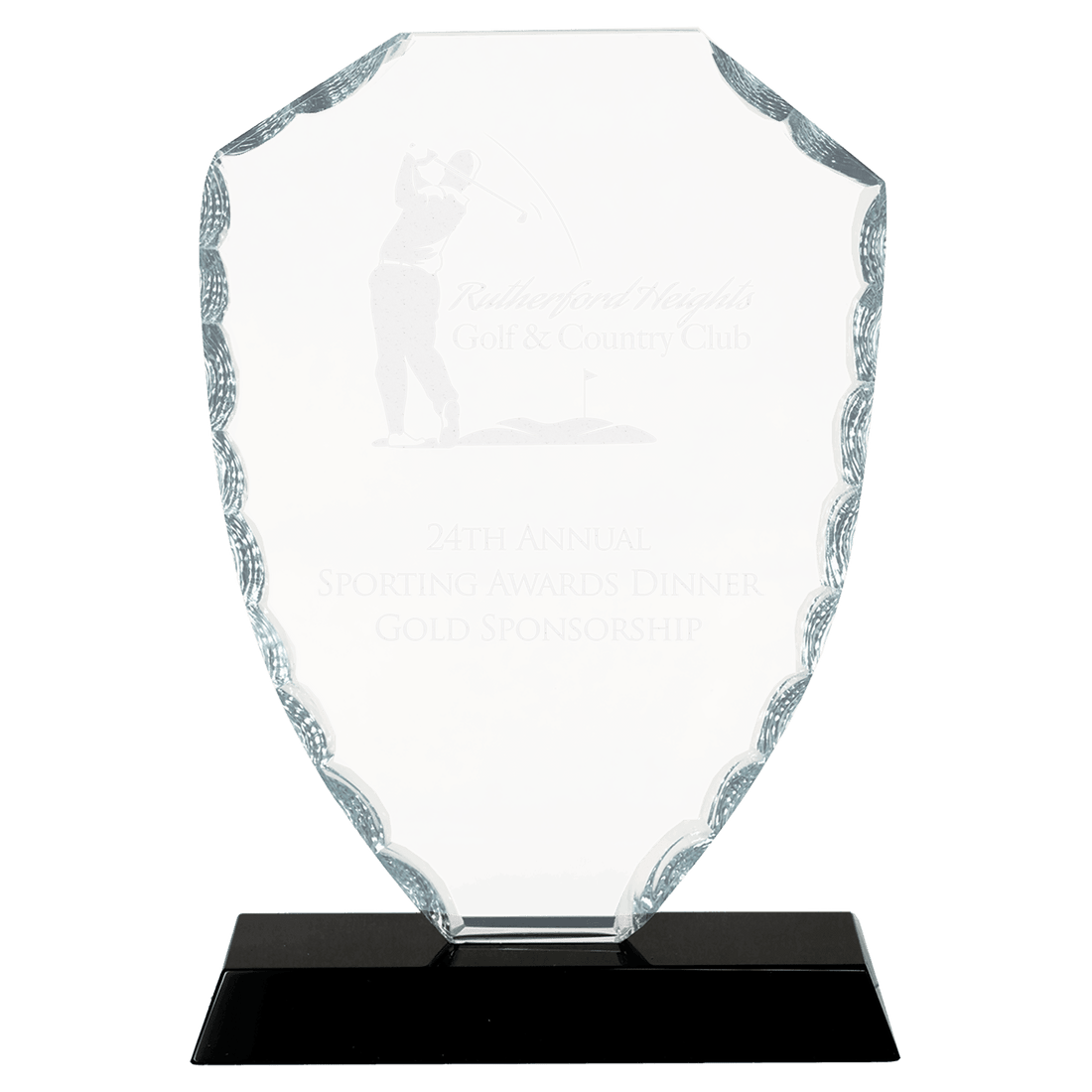 7 1/2" Shield Facet Glass on Black Base