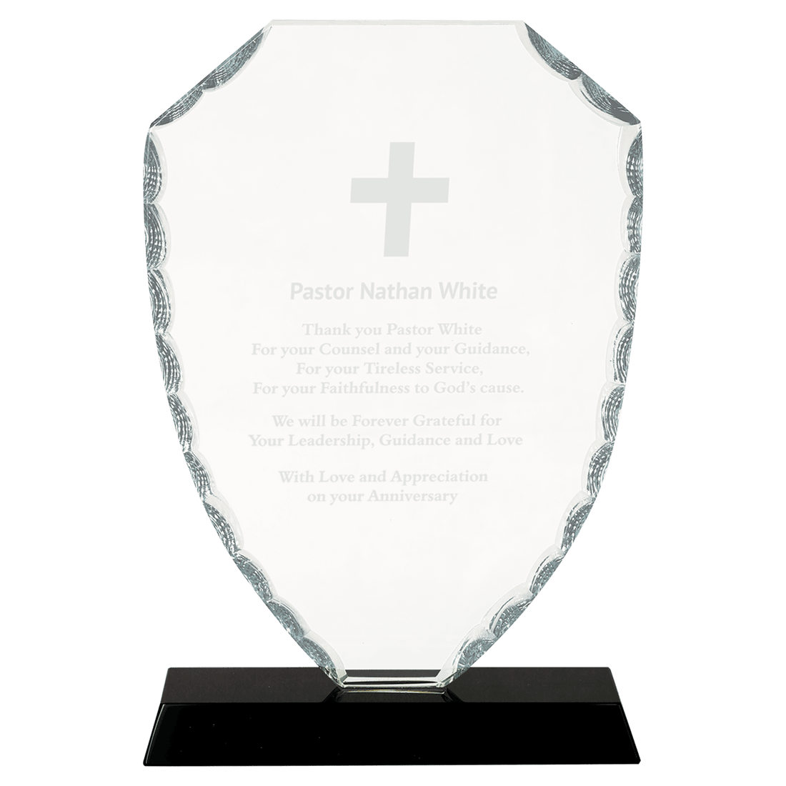 8 1/4" Shield Facet Glass on Black Base