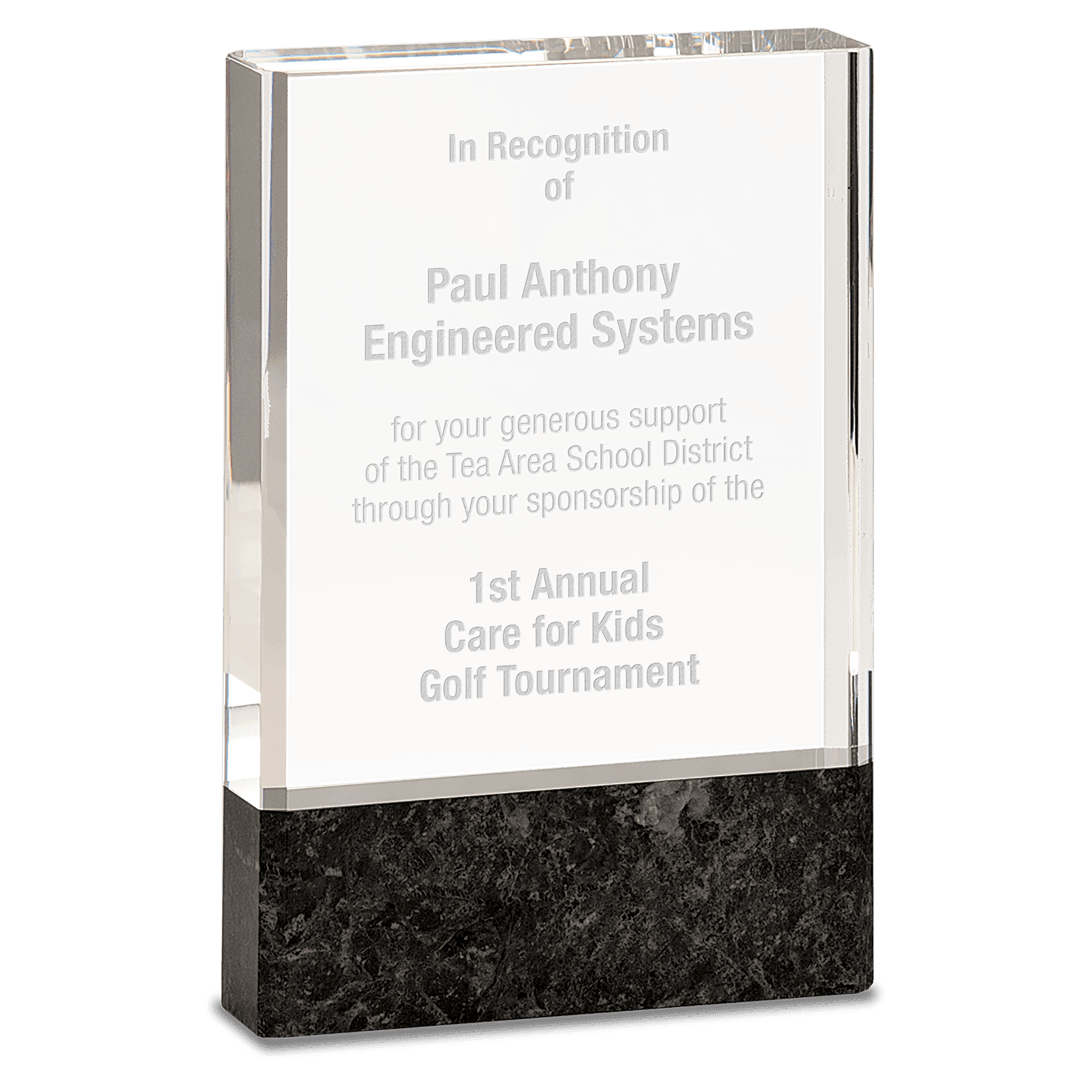 4" x 6" Clear Fusion Crystal Award with Genuine Black Marble