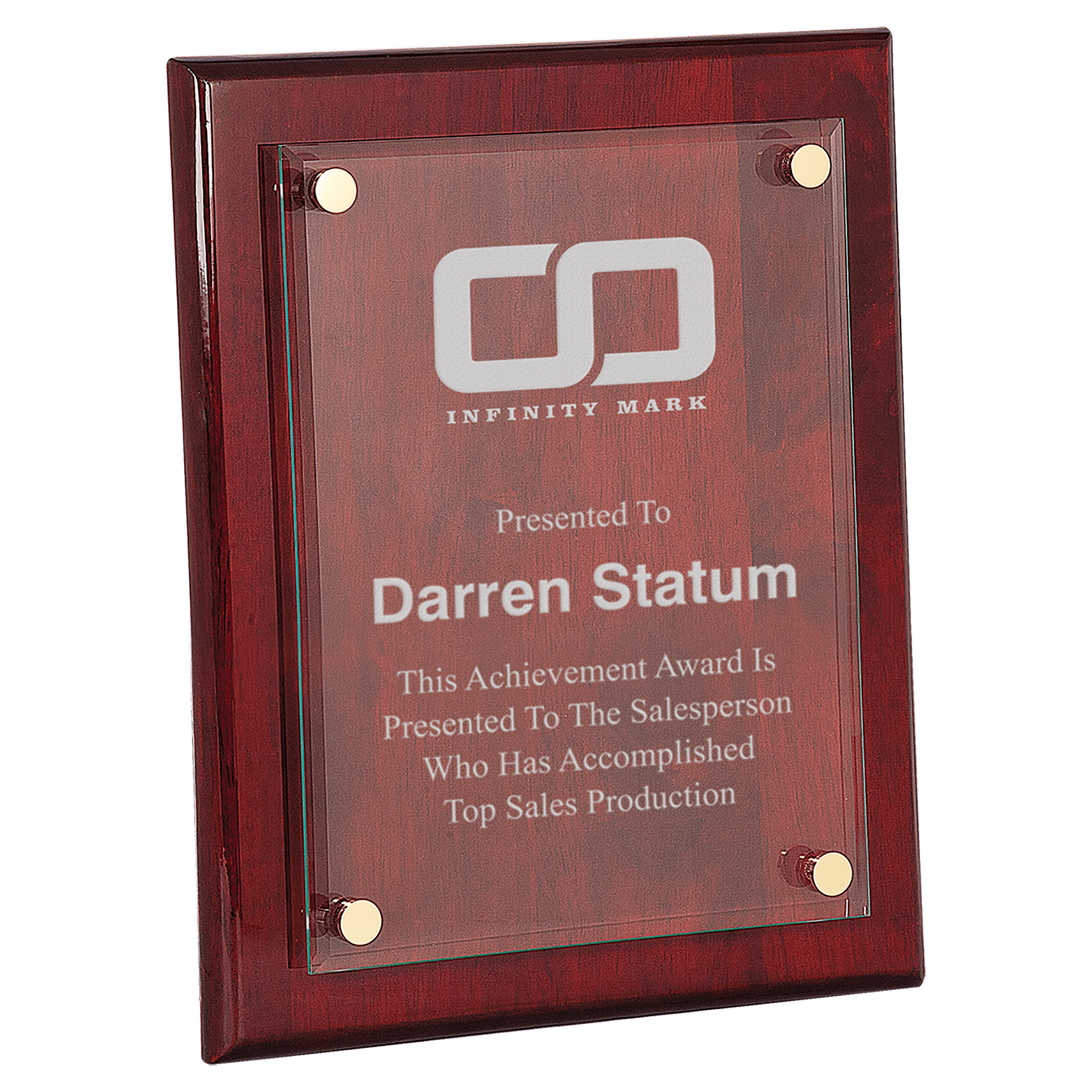 Rosewood 8" x 10" Piano Finish Floating Glass Plaque