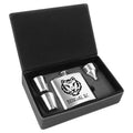 Stainless Steel Flask Set in Black/Silver 6 oz. Laserable Leatherette Box