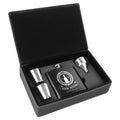 Black Stainless Steel Flask Set in Black/Silver 6 oz. Laserable Leatherette Box