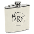White/Black 6 oz. Laserable Leatherette Stainless Steel Flask