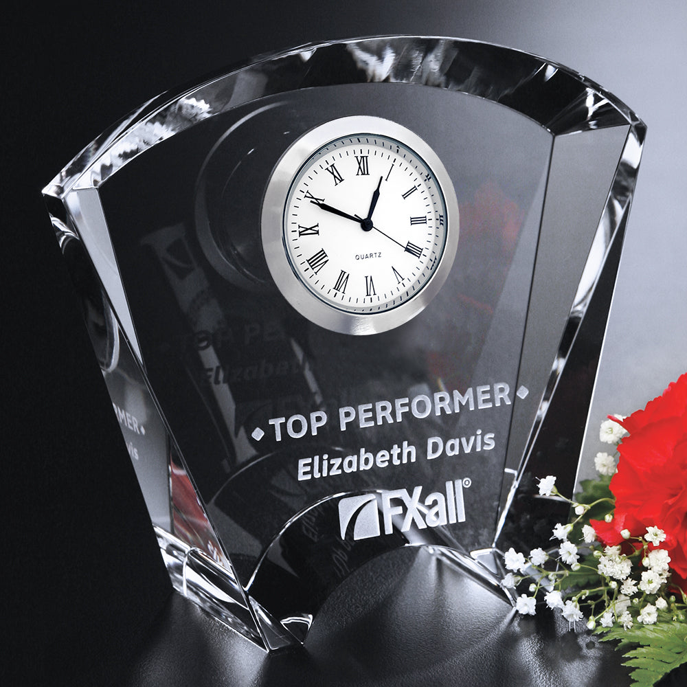 Fanfare Clock 4-1/2"; sample personalization shown