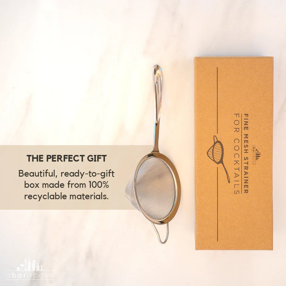 Professional grade mesh cocktail strainer with box 
