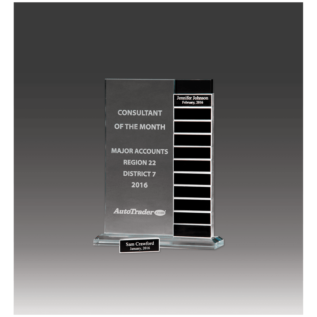 7 1/2" x 10" Jade Glass Perpetual Award with 12 Individual Aluminum Blocks