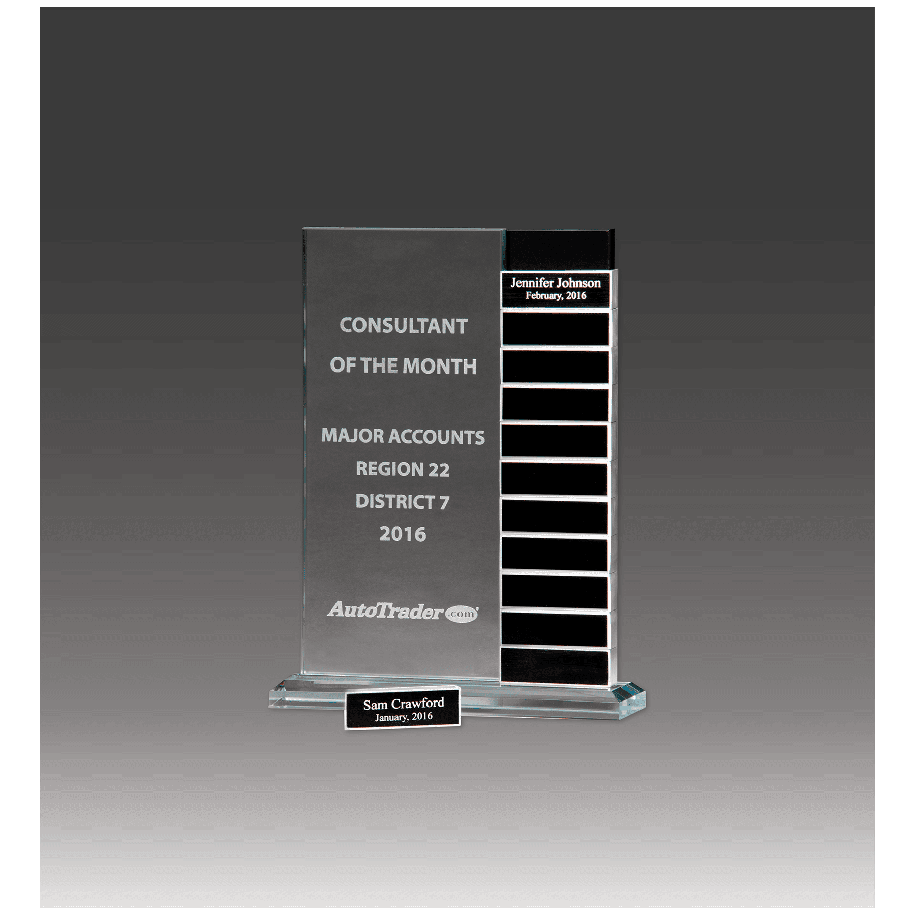 7 1/2" x 10" Jade Glass Perpetual Award with 12 Individual Aluminum Blocks