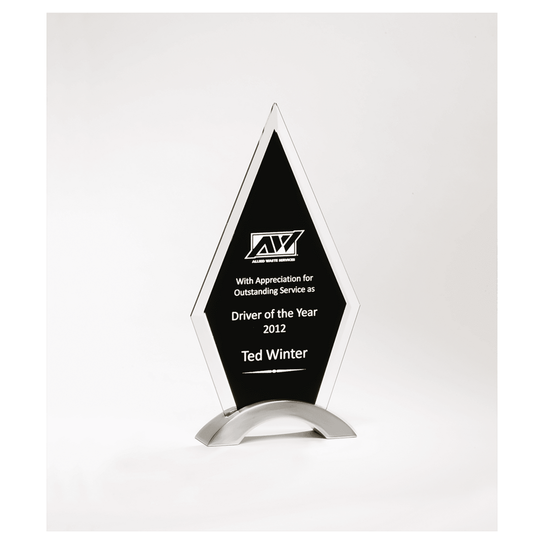 5 5/8" x 10" Beveled Clear Glass with Black Silkscreen and Silver Aluminum Accent Base
