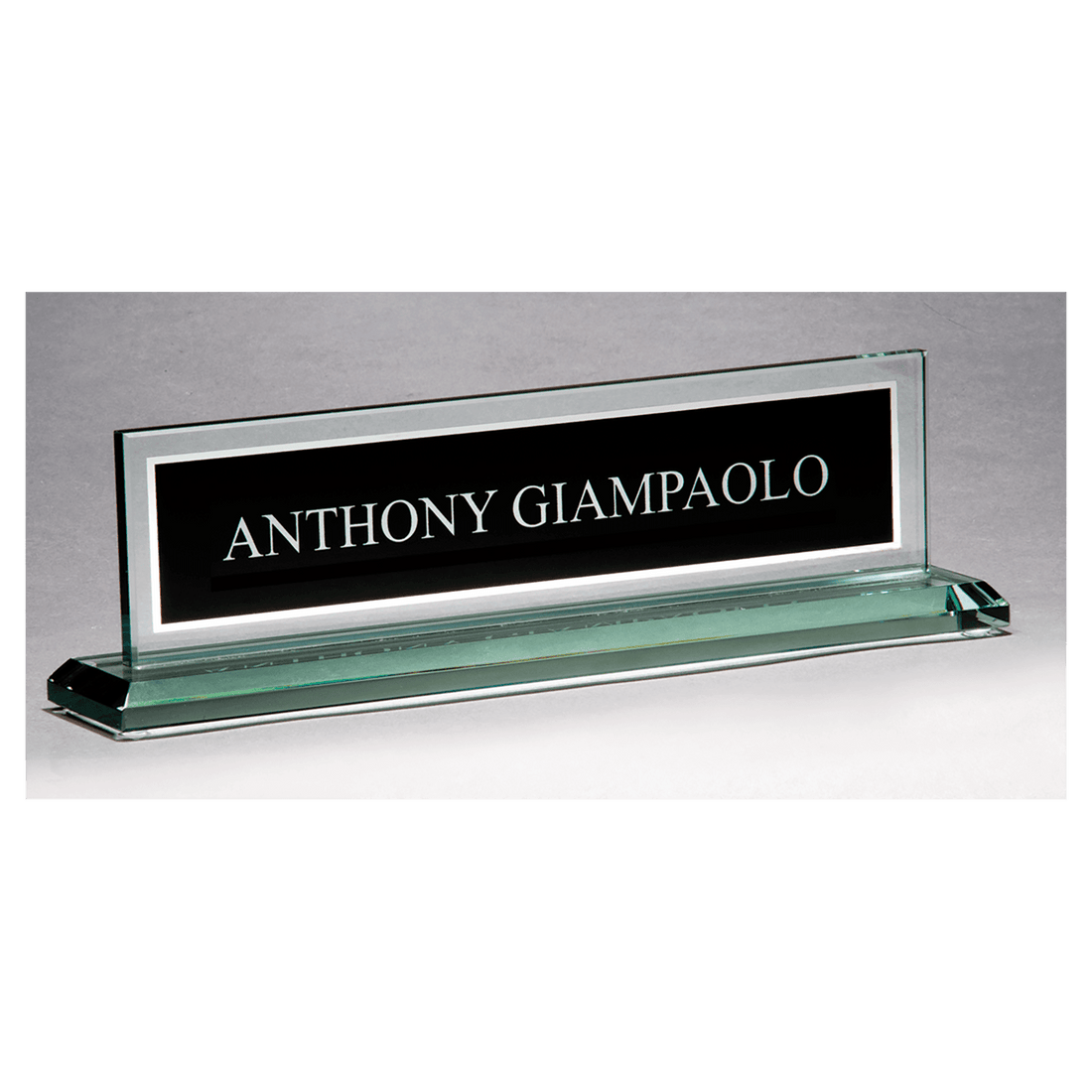 10" x 2 3/4" Glass Name Plate w/Black Silkscreened Engraving Area, Mirror  Border