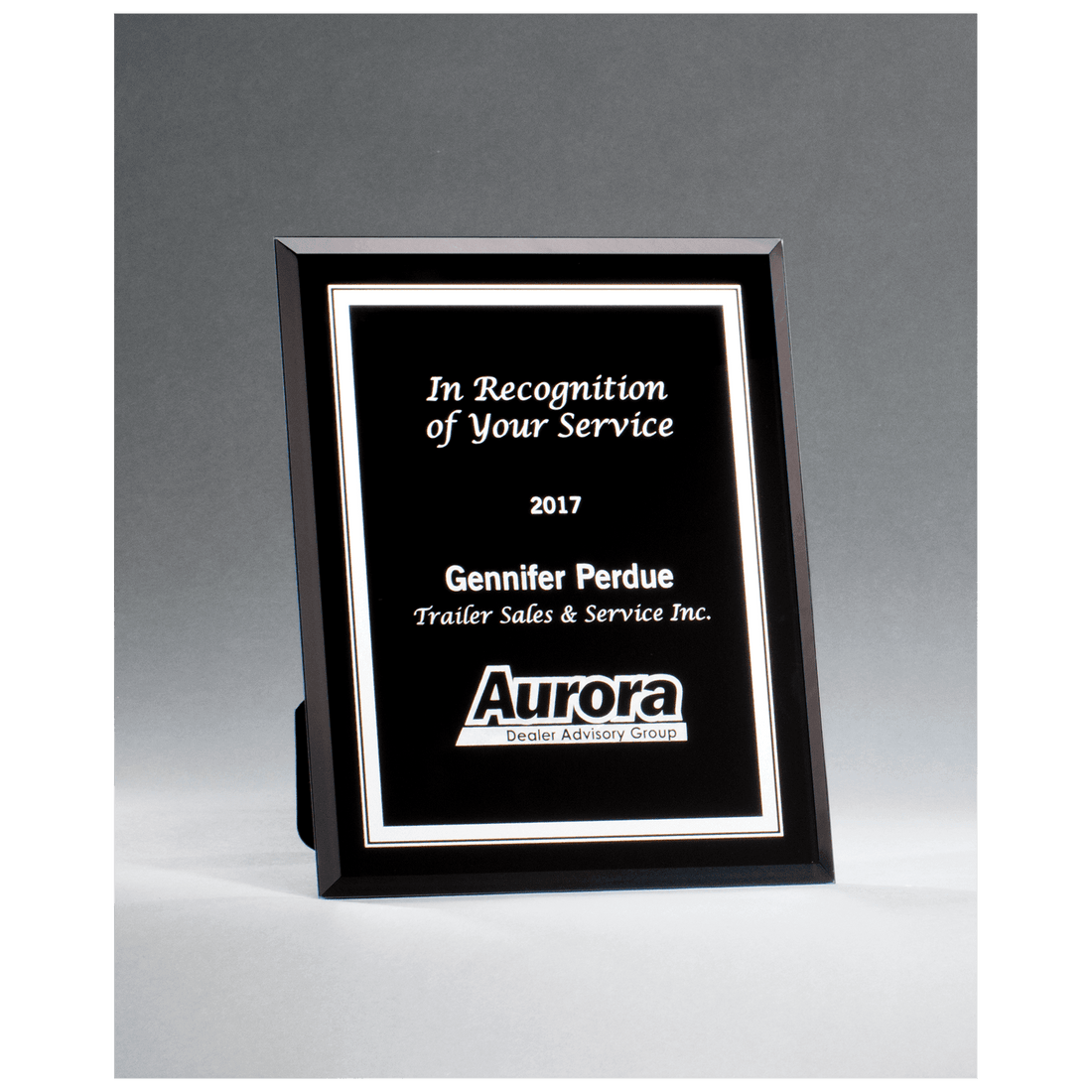 Black Glass Plaque with Silver 5" x 7" Border and Easel Back