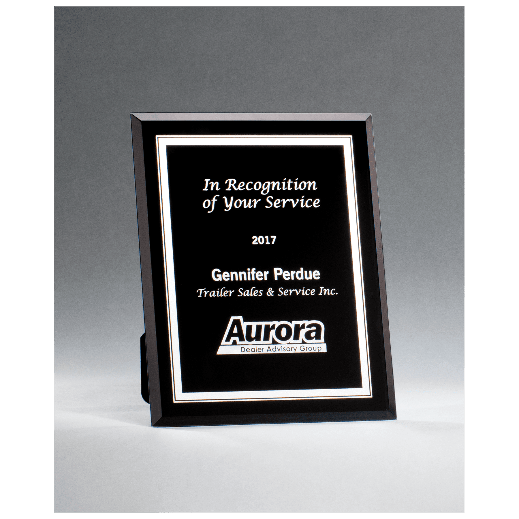 Black Glass Plaque with Silver 6" x 8" Border and Easel Back