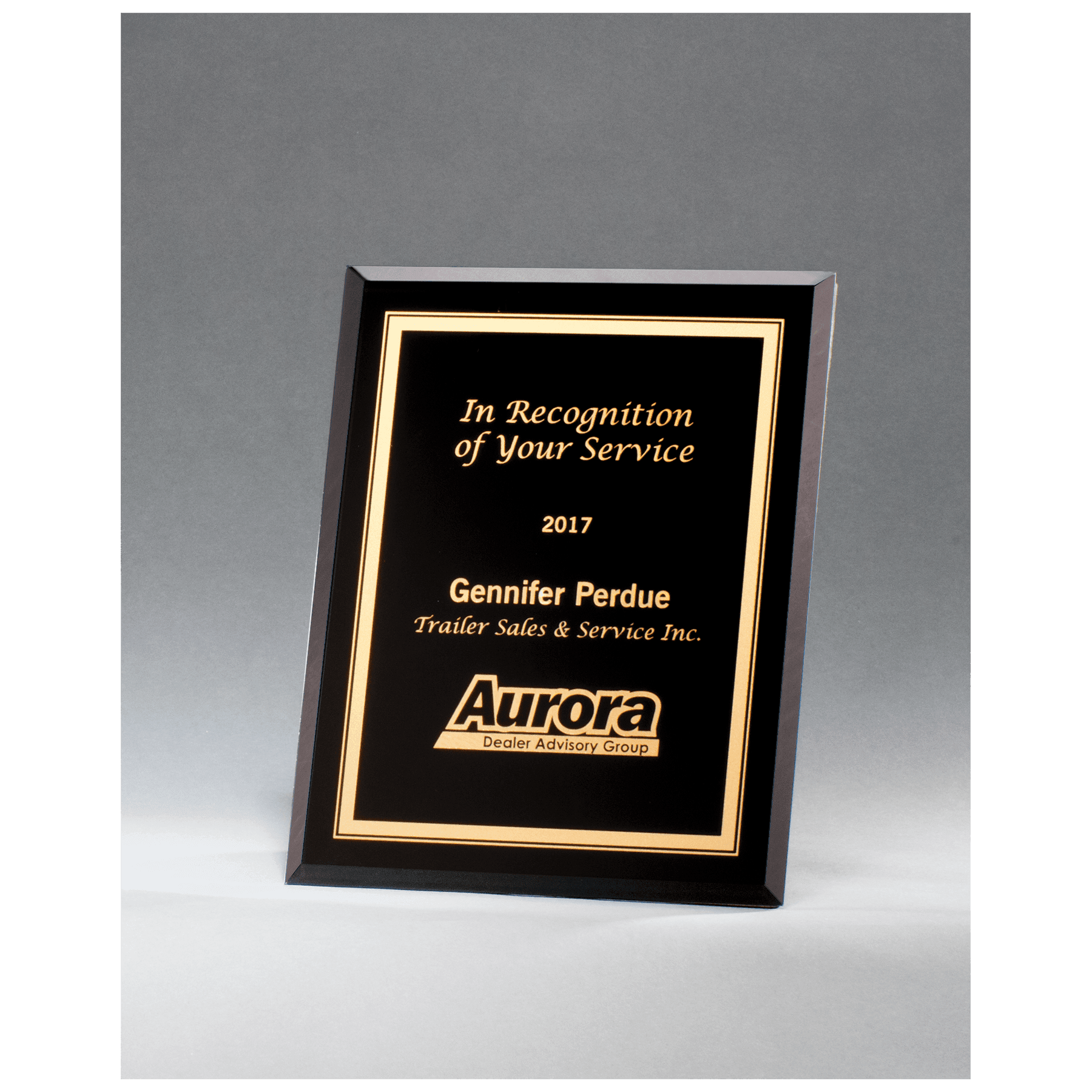 Black Glass Plaque with Gold 7" x 9" Border and Easel Back