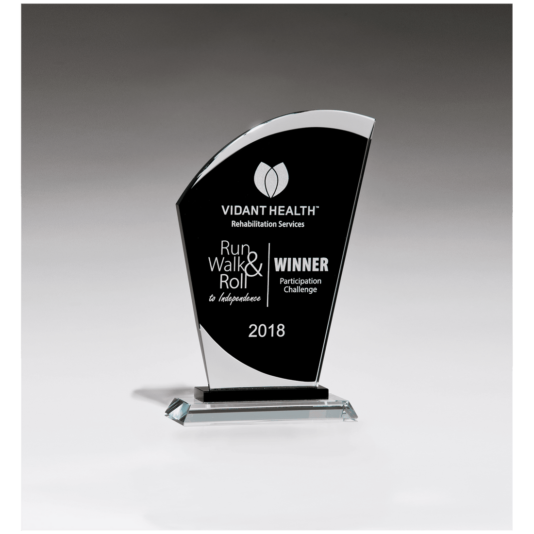 6" x 9 1/2" Sail Shaped Glass Award with Black Center