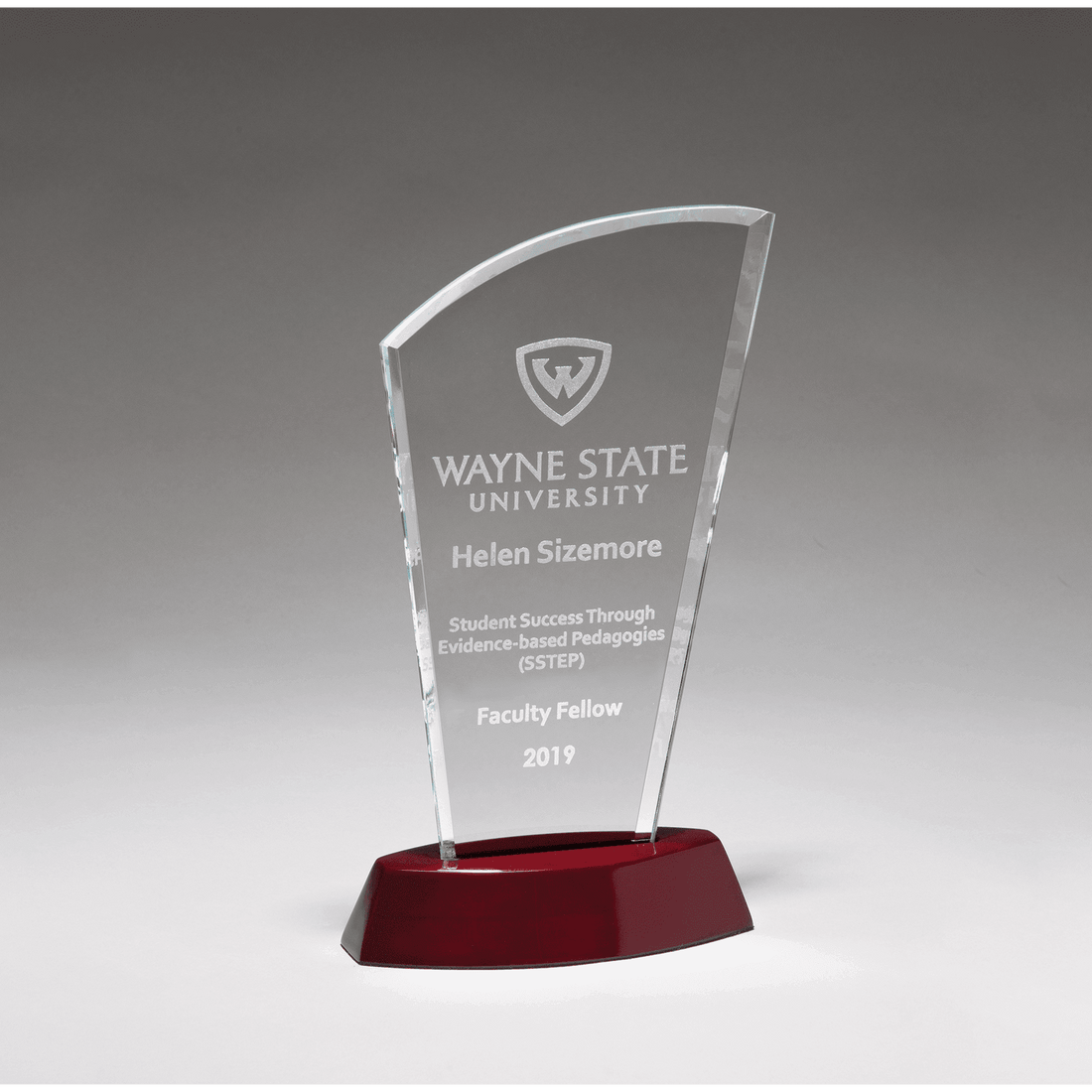 5 1/2" x 7 3/4" Sail Series Clear Glass Award with High Gloss Rosewood     Finish Base