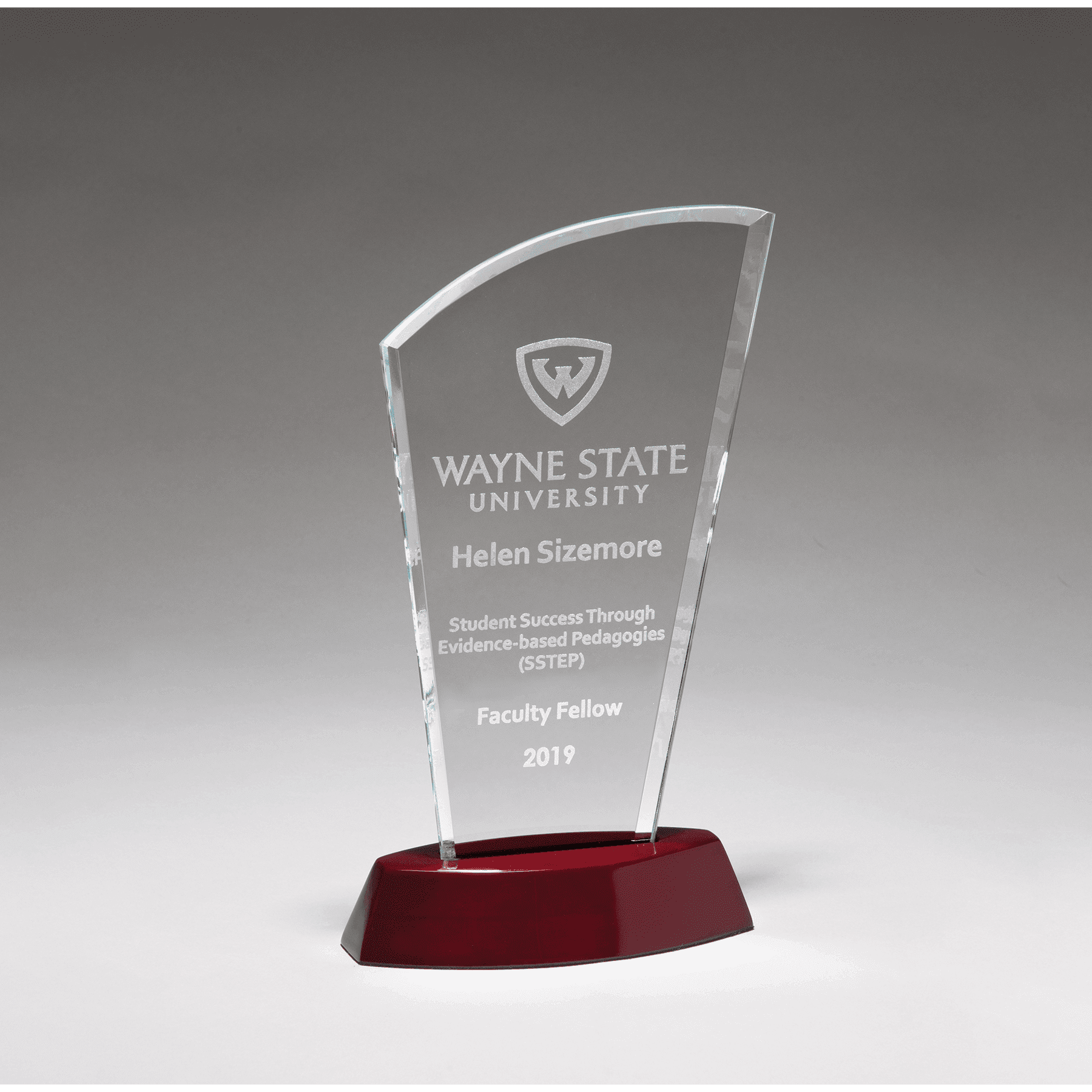5 1/2" x 9 3/4" Sail Series Clear Glass Award with High Gloss Rosewood Finish Base