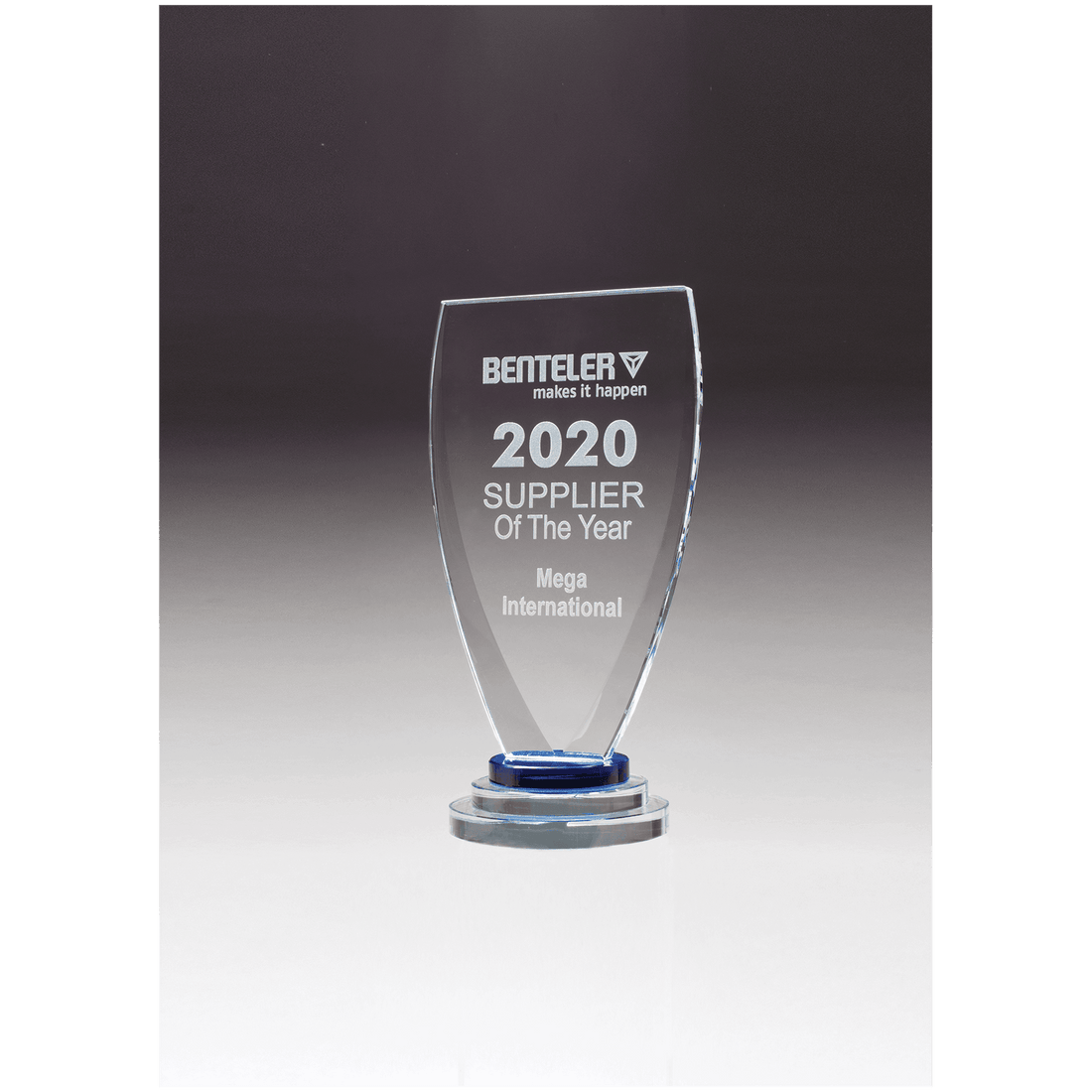 5" x 9 1/4" Chalice Series Sapphire Glass Award with Blue and Clear Glass Pedestal Base