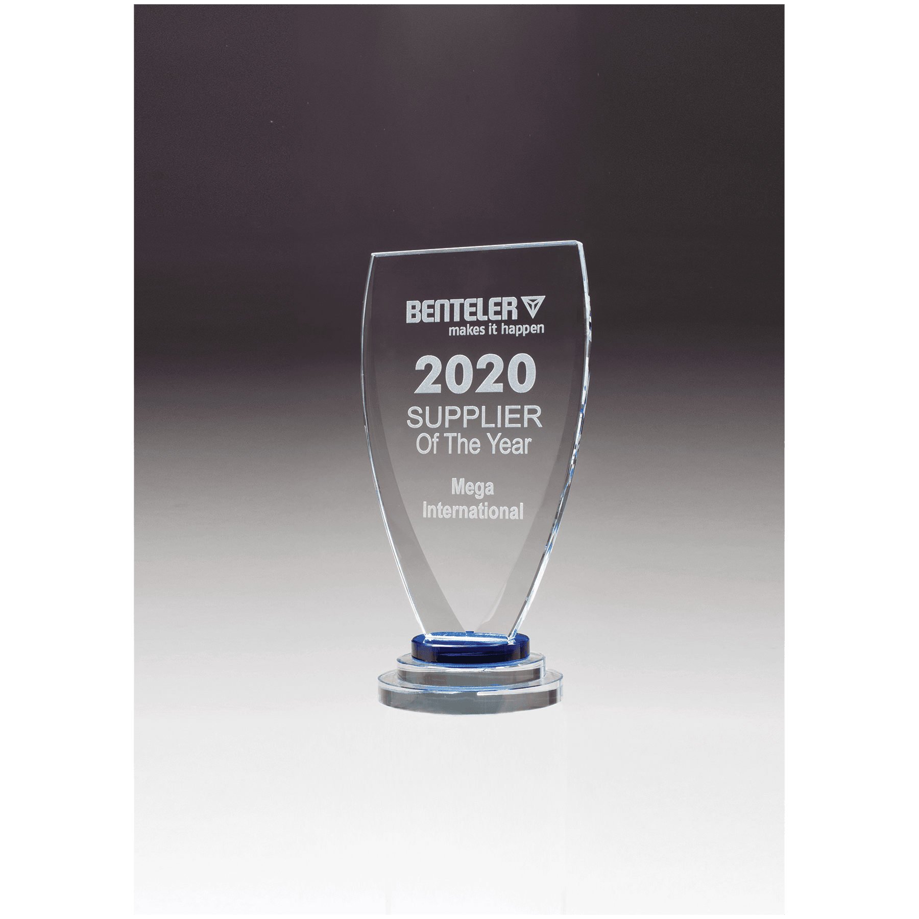 5" x 9 1/4" Chalice Series Sapphire Glass Award with Blue and Clear Glass Pedestal Base