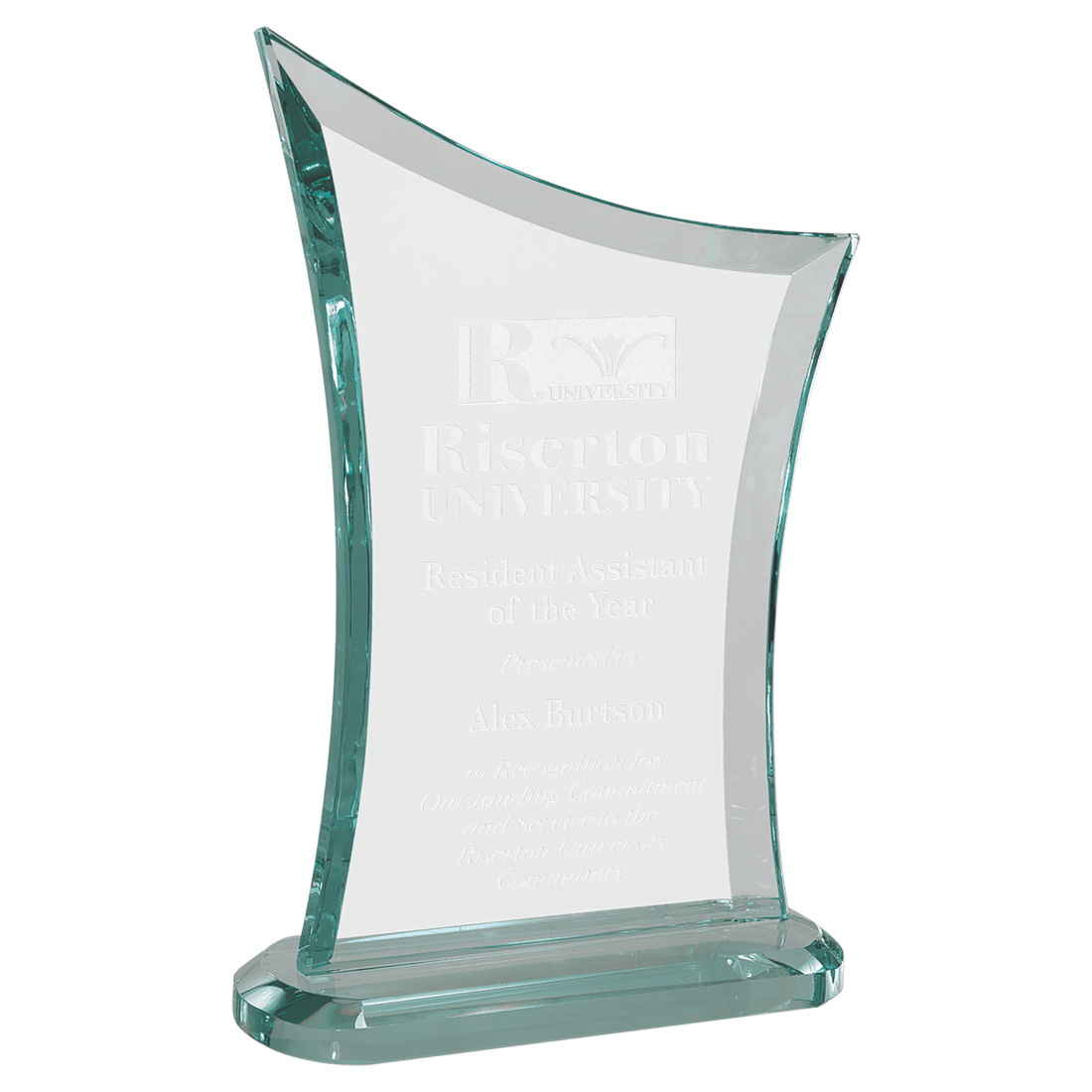 6" x 8 3/4" Contemporary Jade Glass Award with Oval Shaped Base